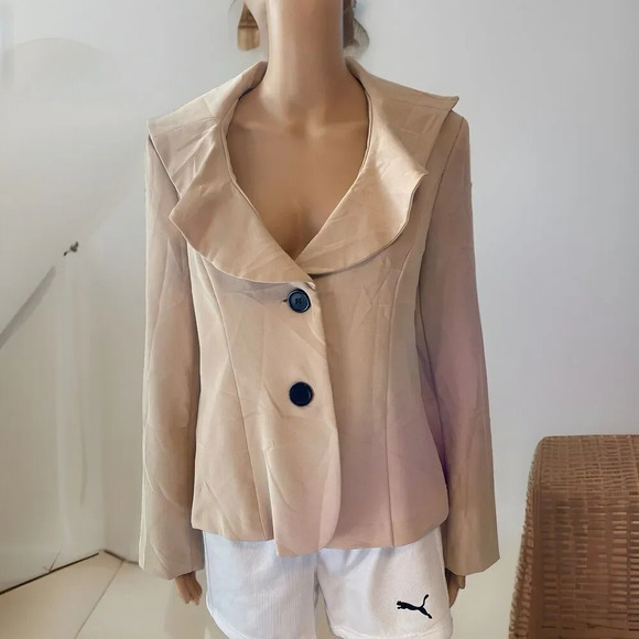 VTG Handmade/Machine Sew Blazer Womens M-L Cream 2 Button Business Suit Jacket - Picture 1 of 6